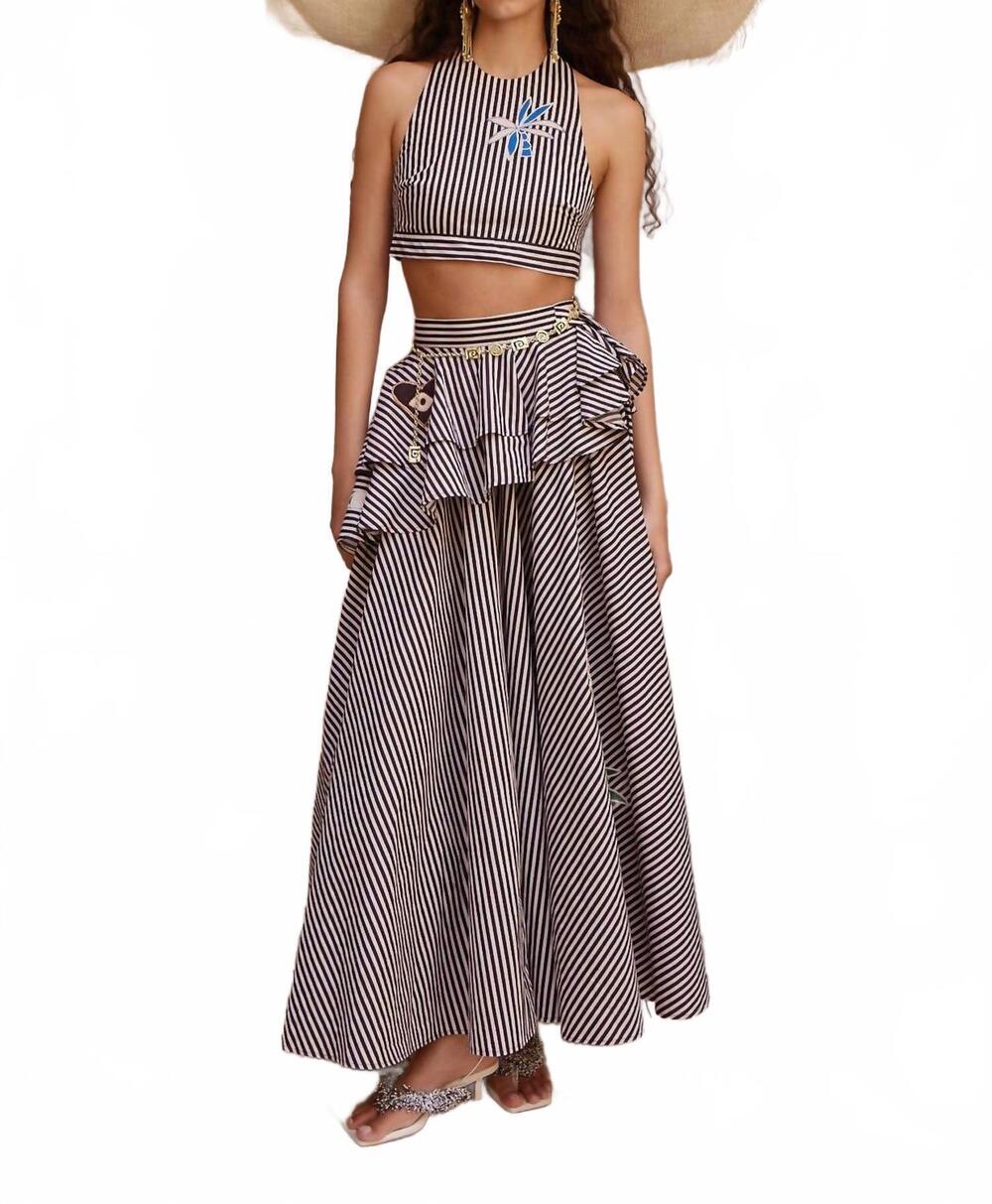 NEW ALEMAIS sirocco embroidered skirt in stripe stripe